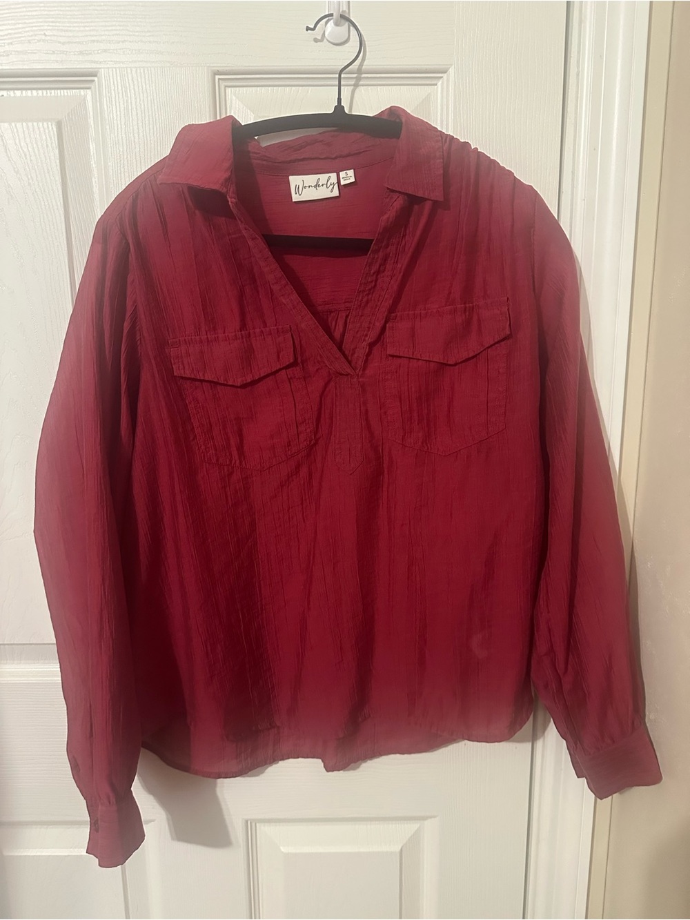Wonderly Burgundy V-Neck Long-Sleeve Tunic Top